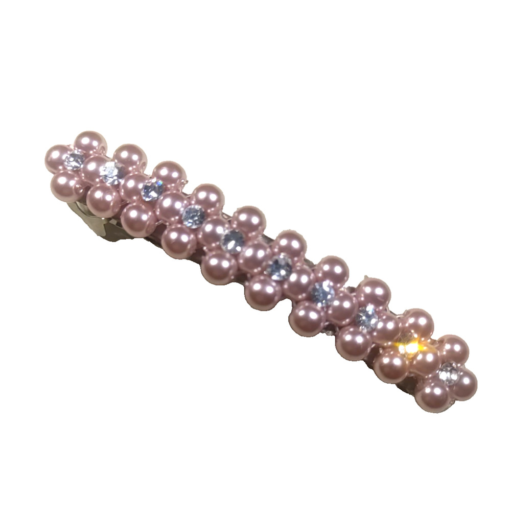 Clip Parts Home Made Hair Barrette Tension Clip Pink Faux Pearl Rhinestone